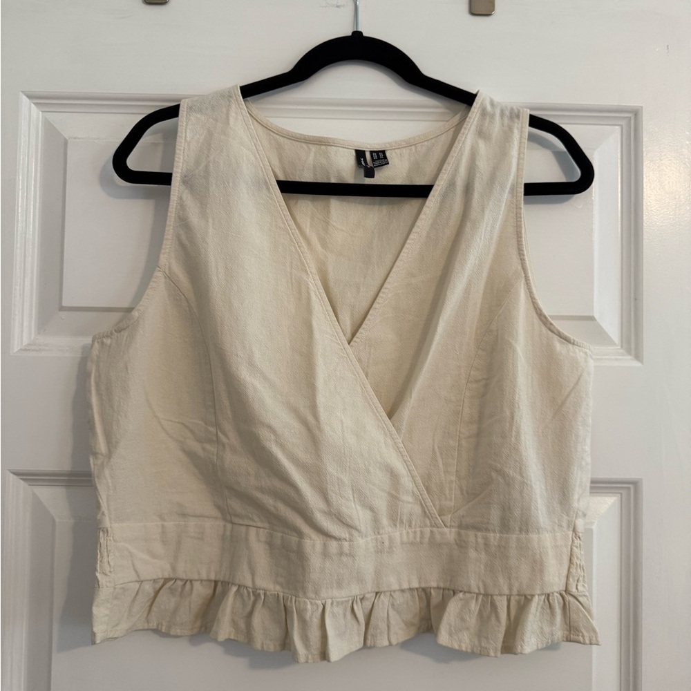 Cream Sleeveless Wrap Top